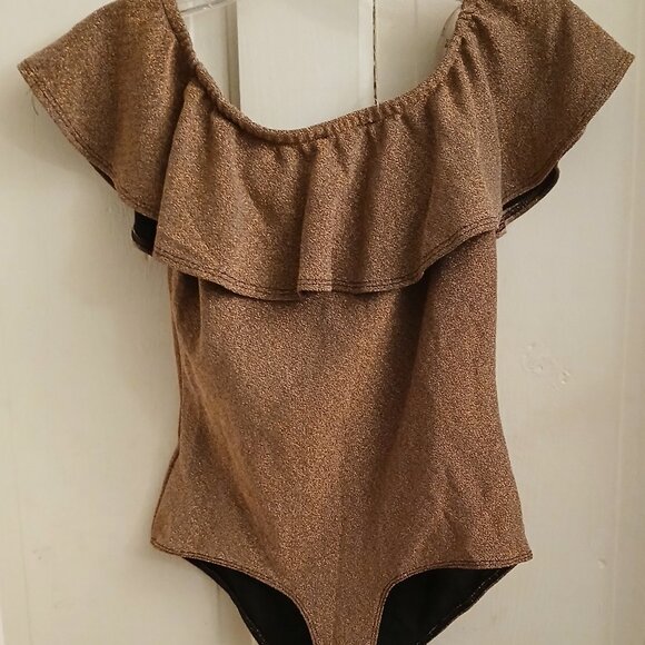 Iris Tops - Gold Sparkle Bodysuit by Iris